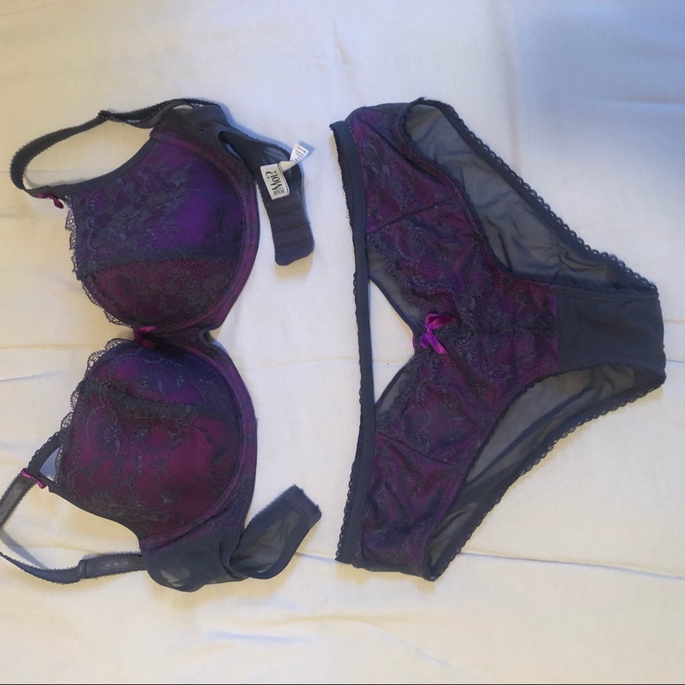 PourMoi Purple & Grey Strappy Bra & Panty Set